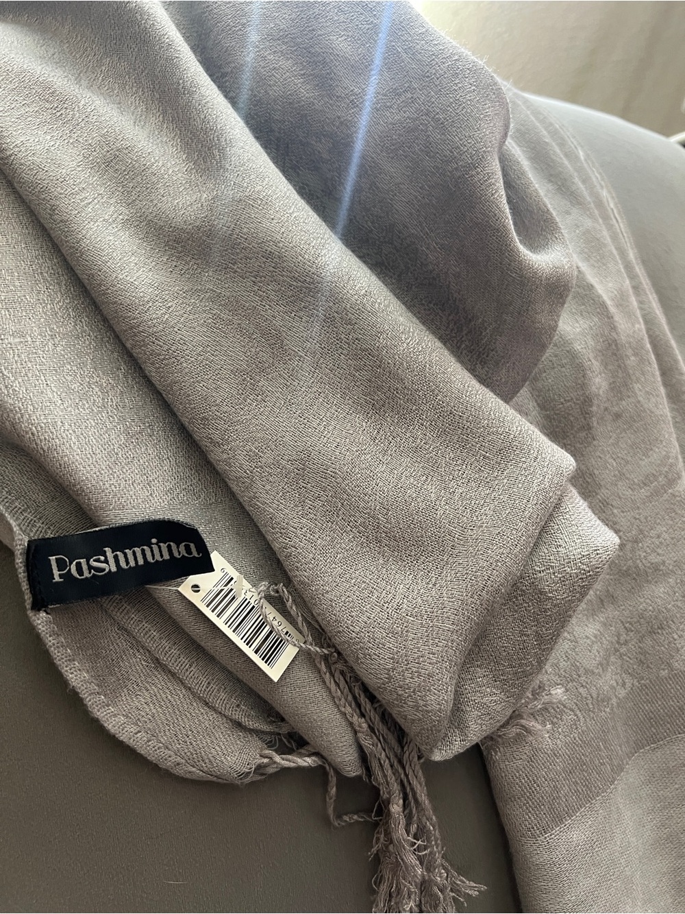 Gray Pashmina Style Scarf Wrap Fringe Shawl • Rayon Acrylic Blend